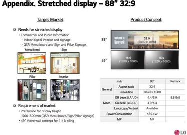 Halten Sie ausgedehntes Fahrwerk 88&quot; der LCD-Anzeigen-digitalen Beschilderung LD880DEN-UKA2 3840*1080 Pixel 56 Farben 700CD/M2 Pin 1.07B ab