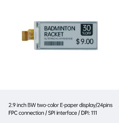 Ein guter Preis. 2.9 Zoll Schwarz-Weiß-E-Tinten-Display mit SPI-Schnittstelle für Smart ESL und Einzelhandel Online
